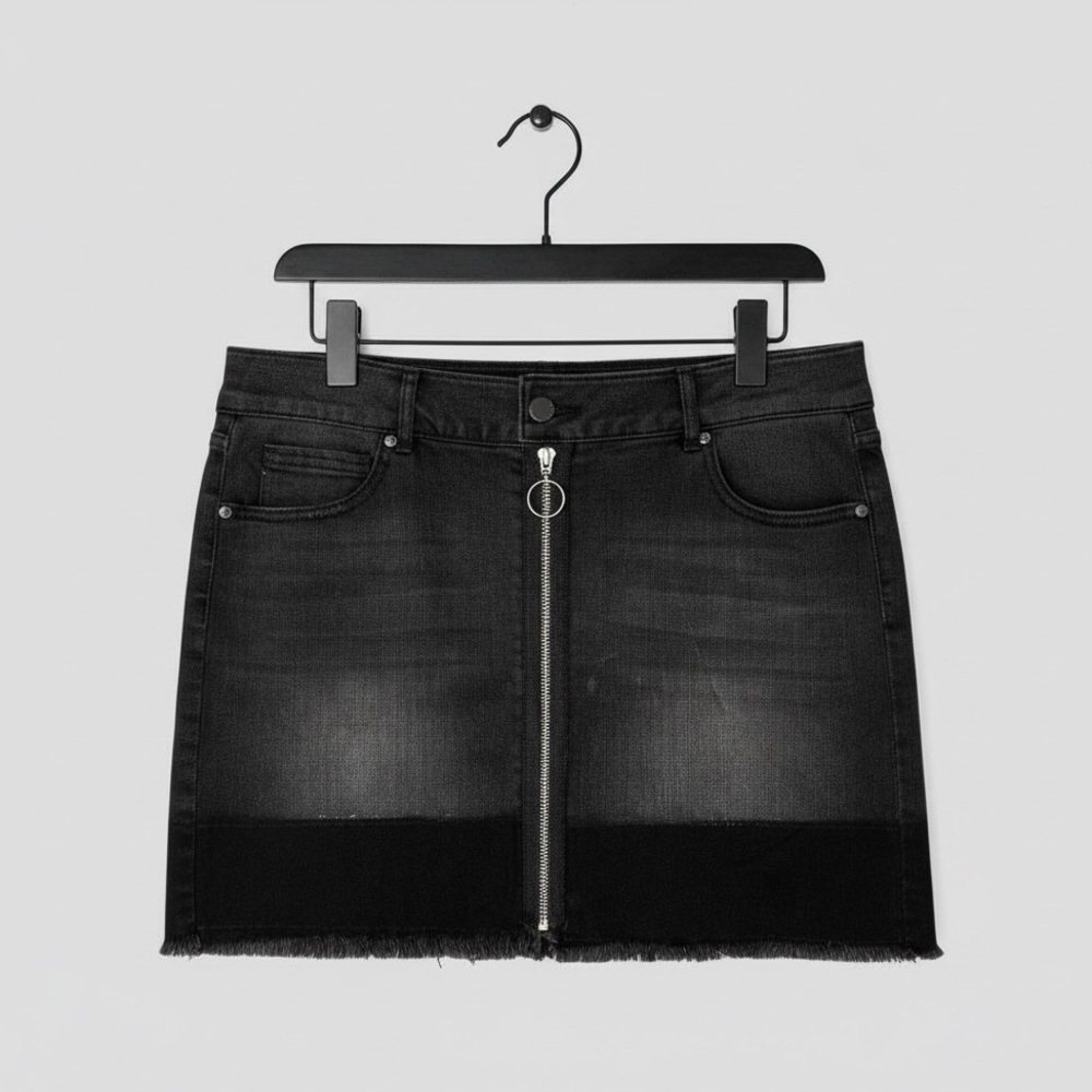 Y2K Mini Skirt O-Ring Metal Zip Whiskered Denim FairyGrunge Whimsigoth Cyberpunk